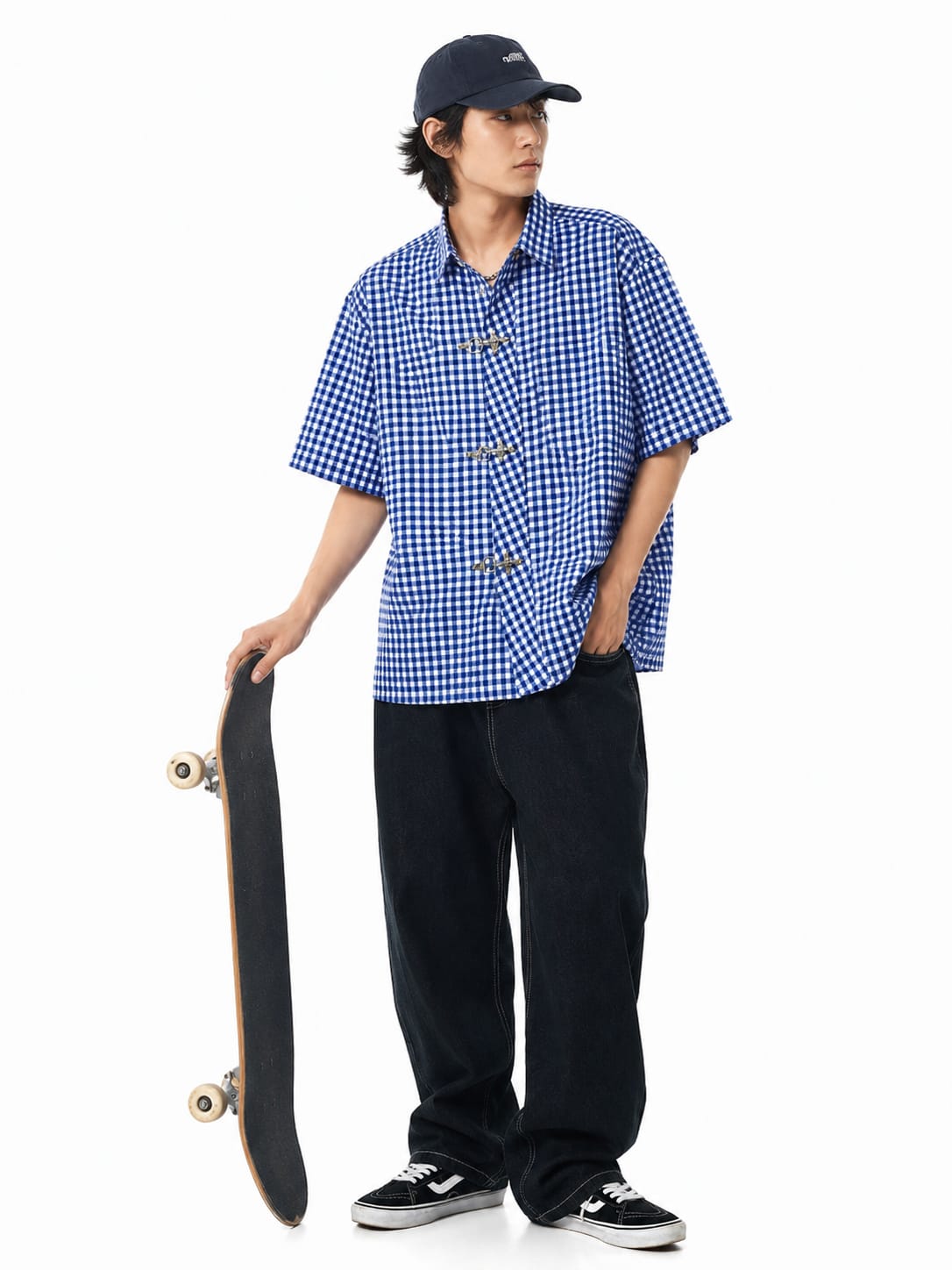 Blue Check Clasp Boxy Fit Shirt