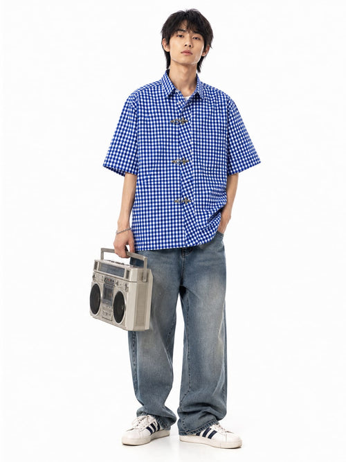 Blue Check Clasp Boxy Fit Shirt