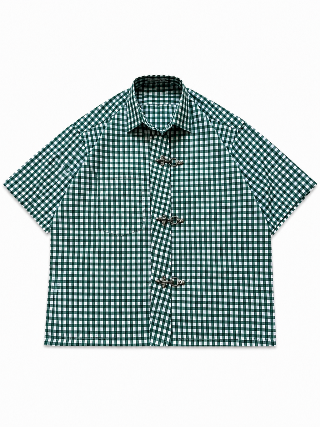 Green Check Clasp Boxy Fit Shirt
