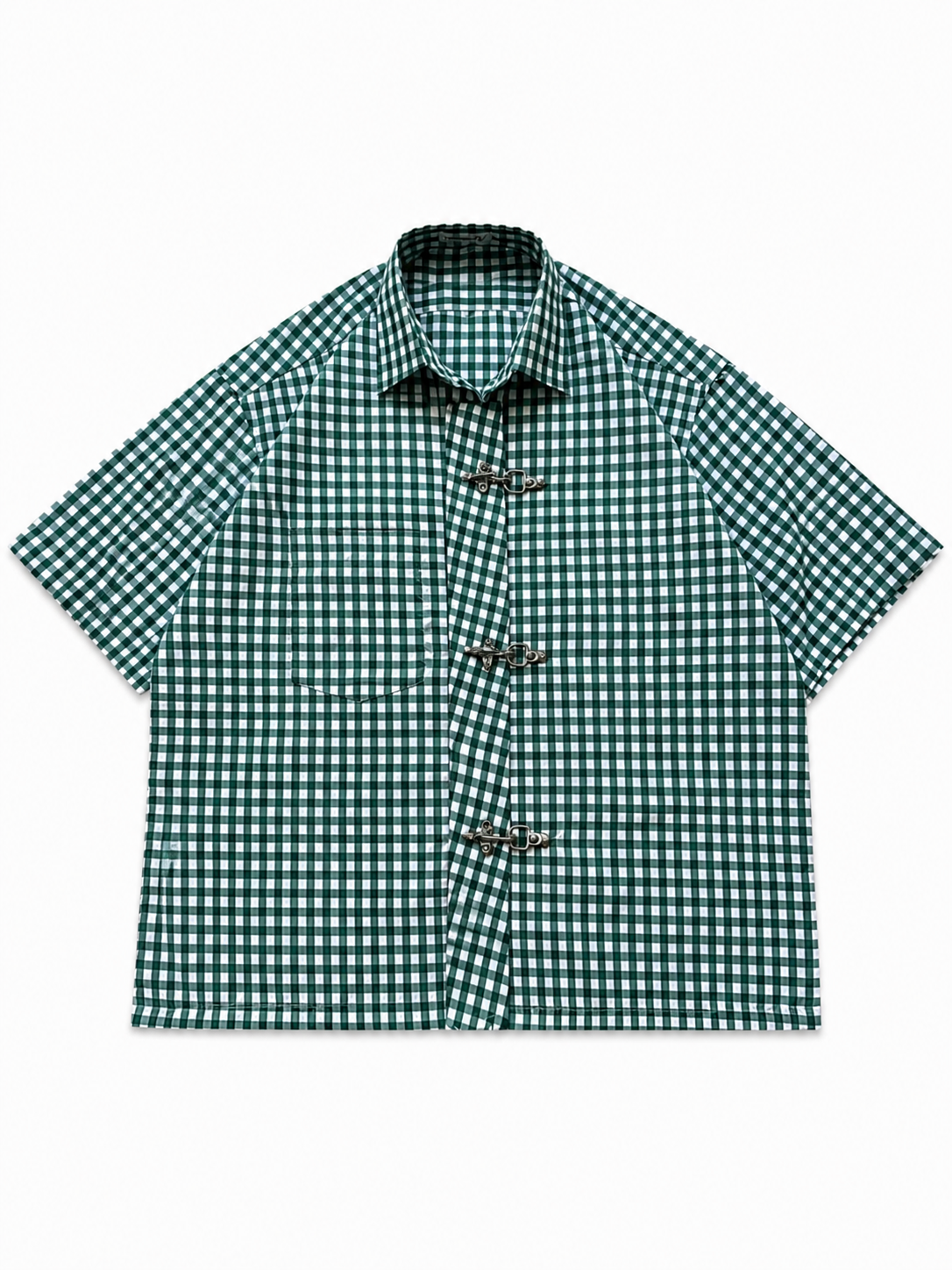 Green Check Clasp Boxy Fit Shirt