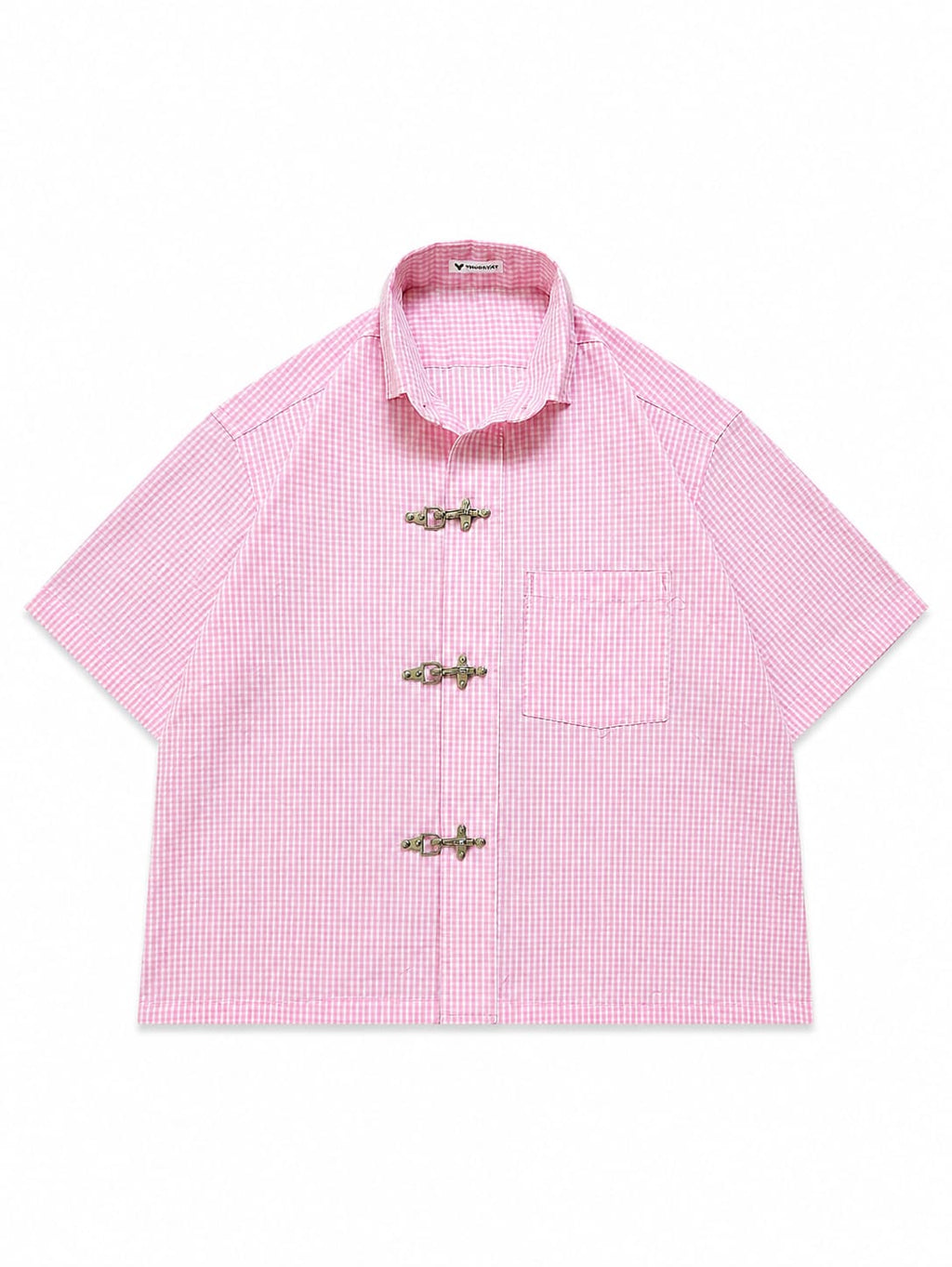 Pink Check Clasp Bboxy Fit Shirt