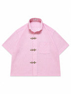 Pink Check Clasp Bboxy Fit Shirt