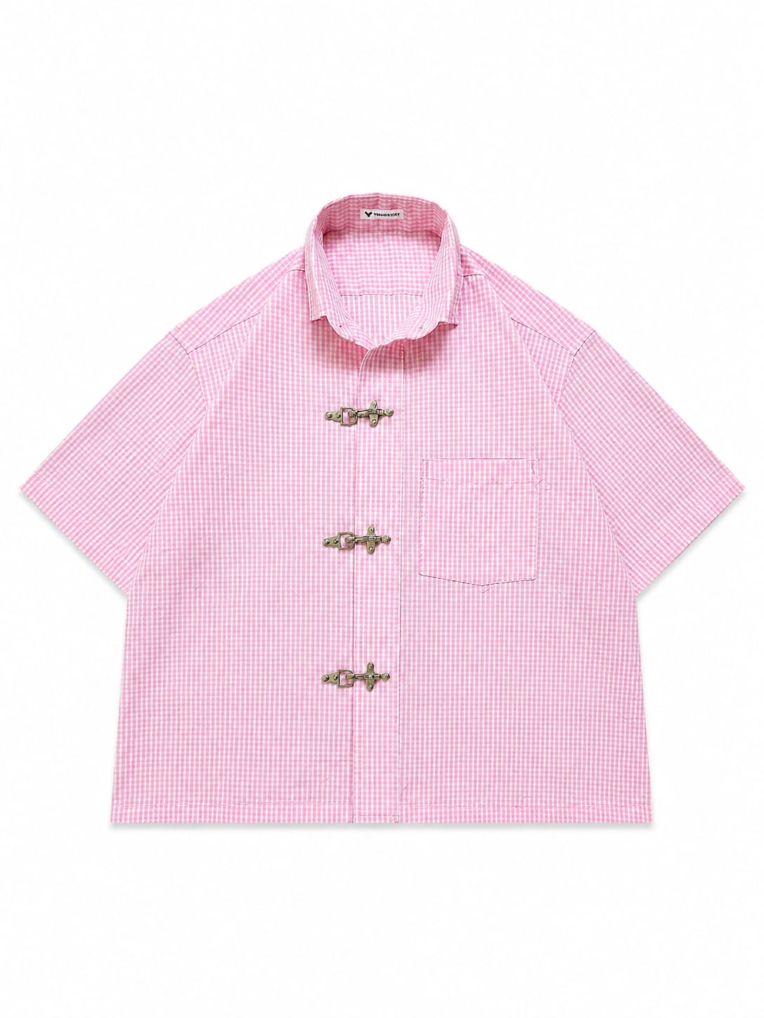 Pink Check Clasp Bboxy Fit Shirt