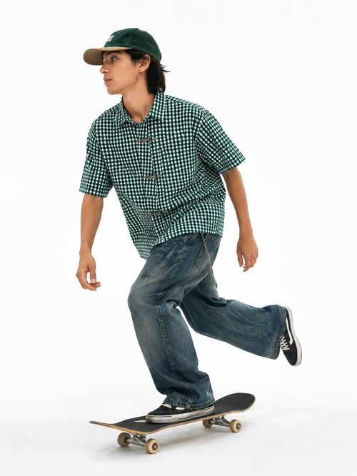 Green Check Clasp Boxy Fit Shirt