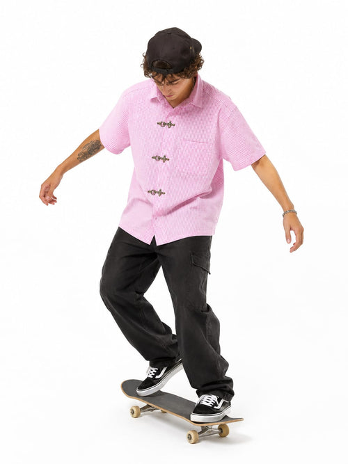 Clasp Pink Check  Bboxy Fit Shirt