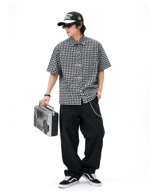 Black Check Clasp Boxy Fit Shirt